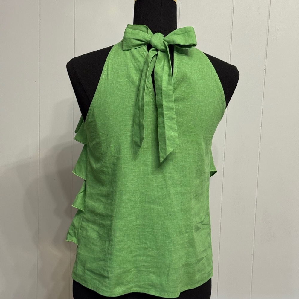 Elena Solano Vibrant Green Linen Blend Top - Picture 5 of 7